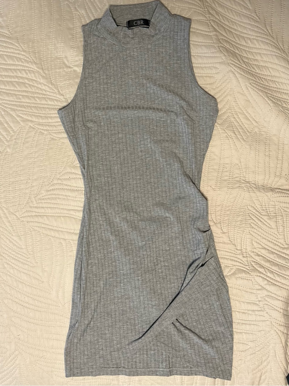 CBR Ribbed Mock Neck Sleeveless Tank Dress - Gray